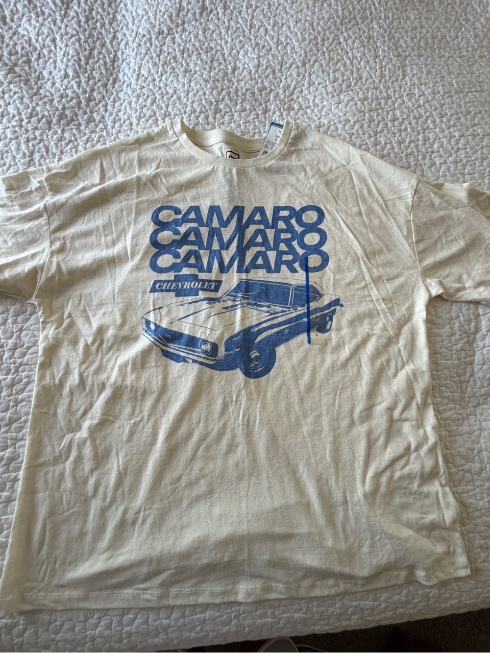Chevrolet Camaro Graphic Tee - Cream with Blue Print UNISEX SIZE L NWT